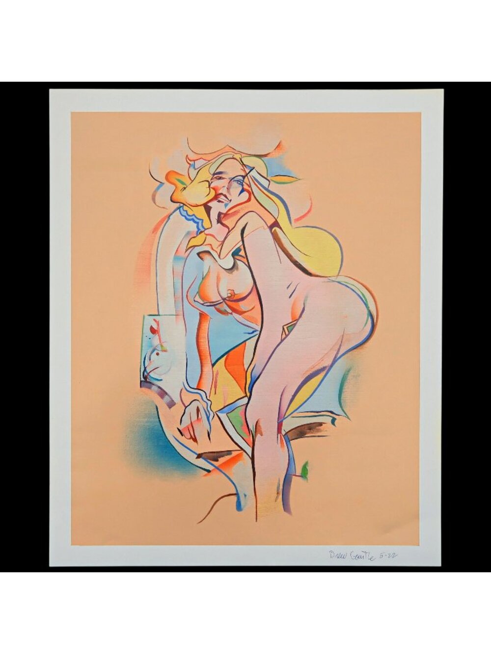 Drew Gentle Abstract Blonde Figurative Woman Print, Signed & Dated, 18x22